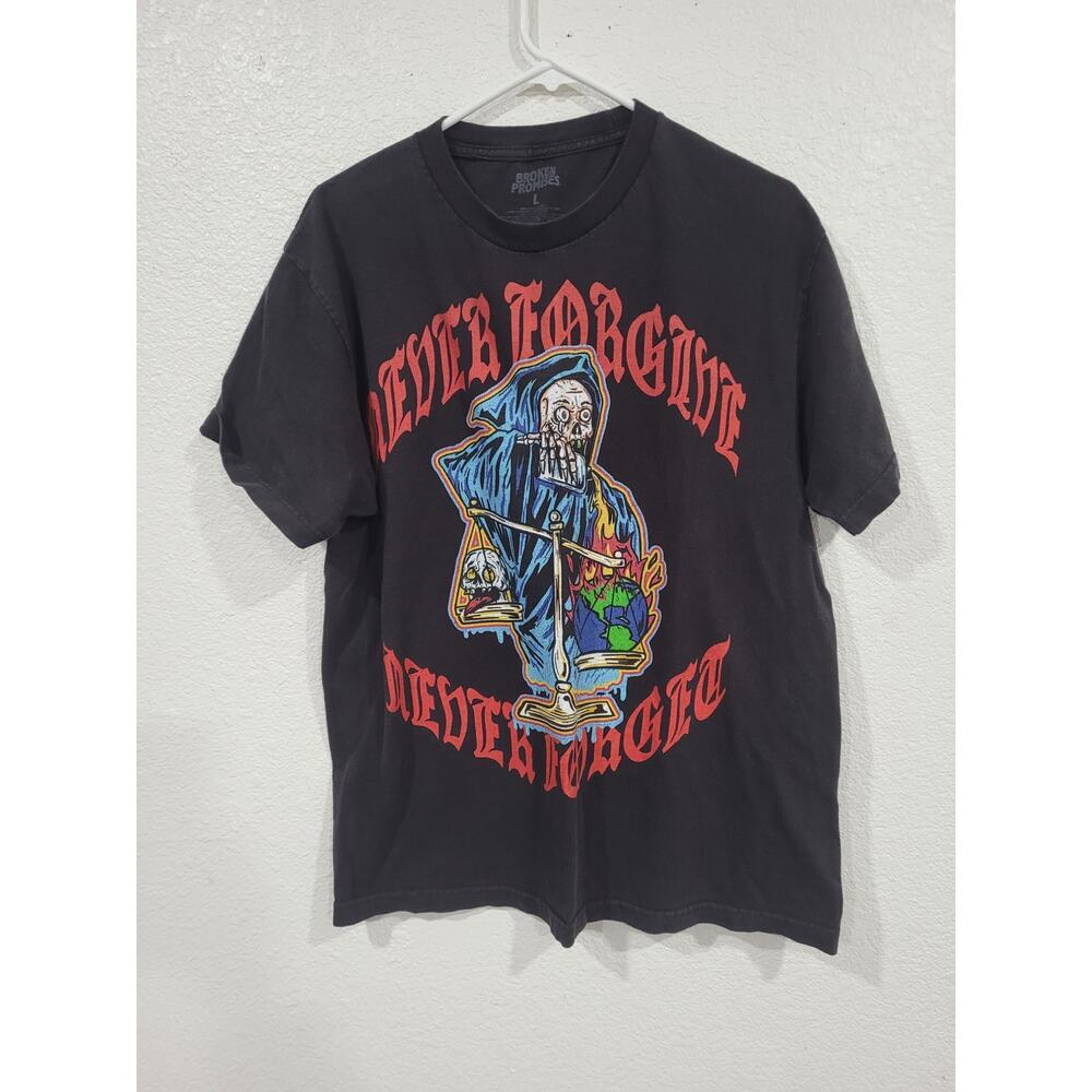 Broken Promises Shirt Men's L Tee Never Forgive Never Forget Skull‎ Graphics #15